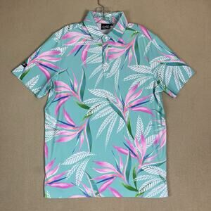 Sunday Swagger Polo Shirt Mens M Blue Floral Bali Golf Performance Stretch UPF40